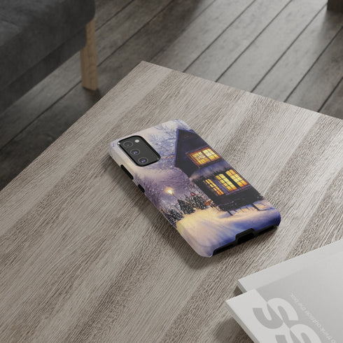 Glowing Homes in the Snow with Christmas Decorations - Impact Resistant Phone Case